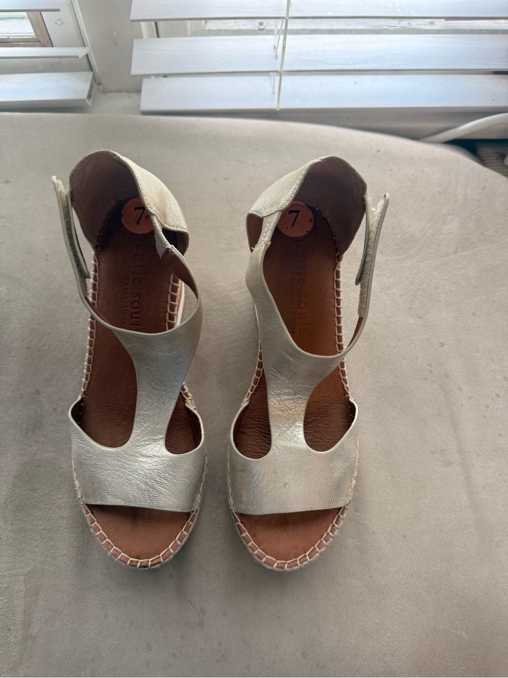 gentle souls Silver Leather Wedge Sandals